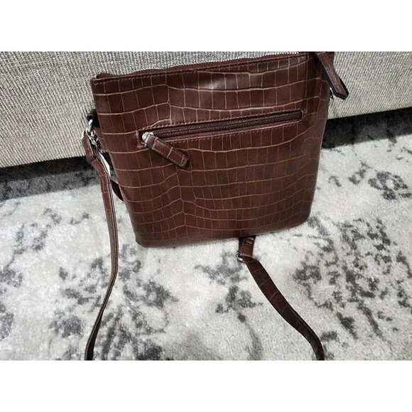 NEW Rosetti Maeve Crossbody Brown Mud Croco Hand Bag Zipper Pockets Chain Strap - Picture 3 of 9